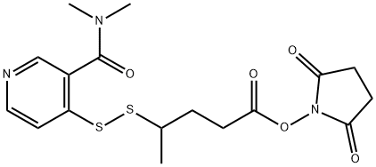 2,5-Dioxopyrrolidin-1-yl 4-((3-(dimethylcarbamoyl)pyridin-4-yl)disulfanyl)pentanoate 结构式