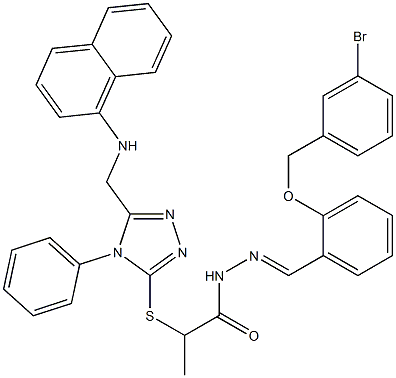 N'-{2-[(3-bromobenzyl)oxy]benzylidene}-2-({5-[(1-naphthylamino)methyl]-4-phenyl-4H-1,2,4-triazol-3-yl}sulfanyl)propanohydrazide 结构式