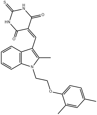 5-({1-[2-(2,4-dimethylphenoxy)ethyl]-2-methyl-1H-indol-3-yl}methylene)-2-thioxodihydropyrimidine-4,6(1H,5H)-dione 结构式