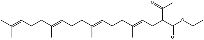 ethyl (4E,8E,12E)-2-acetyl-5,9,13,17-tetramethyloctadeca-4,8,12,16-tetraenoate 结构式