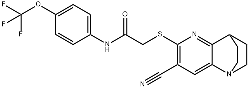 2-[(4-cyano-1,6-diazatricyclo[6.2.2.0~2,7~]dodeca-2,4,6-trien-5-yl)sulfanyl]-N-[4-(trifluoromethoxy)phenyl]acetamide 结构式