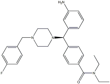 4-[(R)-(3-aminophenyl)-[4-[(4-fluorophenyl)methyl]piperazin-1-yl]methyl]-N,N-diethyl-benzamide 结构式