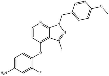 3-氟-4-(3-碘-1-(4-甲氧基苄基)-1H-吡唑并[3,4-B]吡啶氧基)苯胺 结构式