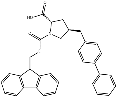 (2S,4R)-4-({[1,1'-biphenyl]-4-yl}methyl)-1-{[(9H-fluoren-9-yl)methoxy]carbonyl}pyrrolidine-2-carboxylic acid 结构式