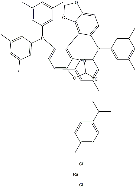 Chloro{(S)-(-)-5,5'-bis[di(3,5-xylyl)phosphino]-4,4'-bi-1,3-benzodioxole}(p-cymene)ruthenium(II)chloride 结构式