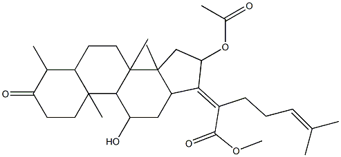 2-(16-Acetoxy-11-hydroxy-4,8,10,14-tetramethyl-3-oxohexadecahydrocyclo penta[a]phenanthren-17-ylidene)-6-methyl-hept-5-enoic acid, methyl est er 结构式