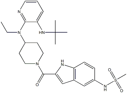 1-((5-methanesulfonamidoindol-2-yl-)carbonyl)-4-(N-ethyl-N-(3-((1,1-dimethylethyl)amino)-2-pyridinyl)amino)piperidine 结构式