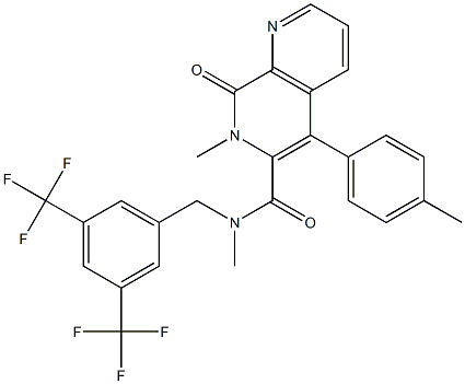 N-(3,5-bis(trifluoromethyl)benzyl)-7,8-dihydro-N,7-dimethyl-5-(4-methylphenyl)-8-oxo-1,7-naphthyridine-6-carboxamide 结构式