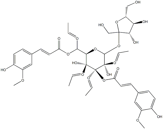 (3,6-di-O-feruloyl)fructofuranosyl-(2,3,4,6-tetra-O-acetyl)glucopyranoside 结构式