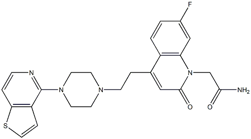 7-fluoro-2-oxo-4-(2-(4-(thieno(3,2-c)pyridin-4-yl)piperazin-1-yl)ethyl)-1,2-dihydroquinoline-1-acetamide 结构式