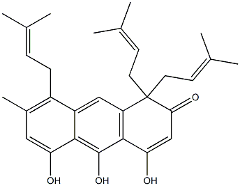 4,5,10-trihydroxy-7-methyl-1,1,8-tris(3-methylbut-2-enyl)anthracen-2-one 结构式