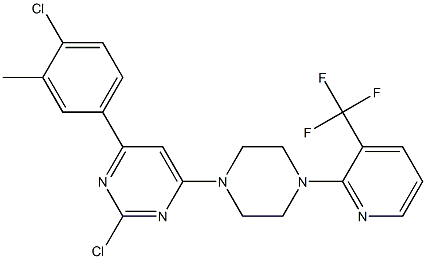 2-CHLORO-4-(4-CHLORO-3-METHYL-PHENYL)-6-[4-(3-TRIFLUOROMETHYL-PYRIDIN-2-YL)-PIPERAZIN-1-YL]-PYRIMIDINE 结构式