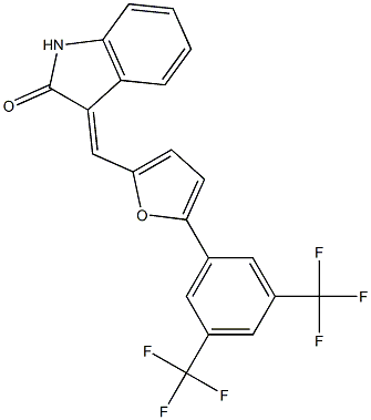 3-({5-[3,5-di(trifluoromethyl)phenyl]-2-furyl}methylidene)indolin-2-one 结构式
