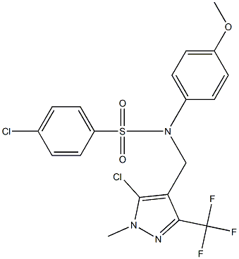 4-chloro-N-{[5-chloro-1-methyl-3-(trifluoromethyl)-1H-pyrazol-4-yl]methyl}-N-(4-methoxyphenyl)benzenesulfonamide 结构式