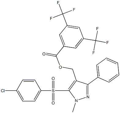 {5-[(4-chlorophenyl)sulfonyl]-1-methyl-3-phenyl-1H-pyrazol-4-yl}methyl 3,5-bis(trifluoromethyl)benzenecarboxylate 结构式