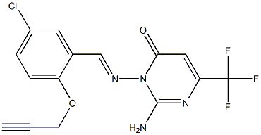 2-amino-3-({(E)-[5-chloro-2-(2-propynyloxy)phenyl]methylidene}amino)-6-(trifluoromethyl)-4(3H)-pyrimidinone 结构式