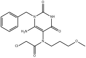 N-(6-Amino-1-benzyl-2,4-dioxo-1,2,3,4-tetrahydro-pyrimidin-5-yl)-2-chloro-N-(3-methoxy-propyl)-acetamide 结构式