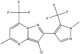 3-chloro-5-methyl-2-[1-methyl-5-(trifluoromethyl)-1H-pyrazol-4-yl]-7-(trifluoromethyl)pyrazolo[1,5-a]pyrimidine 结构式