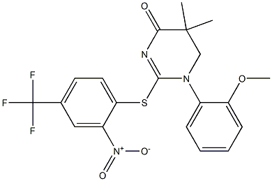 1-(2-methoxyphenyl)-5,5-dimethyl-2-{[2-nitro-4-(trifluoromethyl)phenyl]thio}-1,4,5,6-tetrahydropyrimidin-4-one 结构式