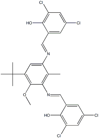 2-[({3-(tert-butyl)-5-[(3,5-dichloro-2-hydroxybenzylidene)amino]-2-methoxy-6-methylphenyl}imino)methyl]-4,6-dichlorophenol 结构式