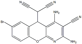 2-(2,4-diamino-7-bromo-3-cyano-5H-chromeno[2,3-b]pyridin-5-yl)malononitrile 结构式