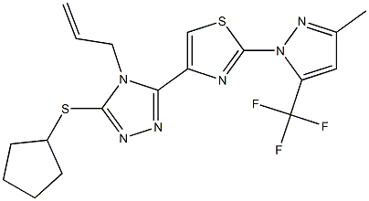 4-allyl-3-(cyclopentylsulfanyl)-5-{2-[3-methyl-5-(trifluoromethyl)-1H-pyrazol-1-yl]-1,3-thiazol-4-yl}-4H-1,2,4-triazole 结构式