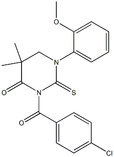 3-(4-chlorobenzoyl)-1-(2-methoxyphenyl)-5,5-dimethyl-2-thioxohexahydropyrimidin-4-one 结构式