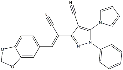 3-[2-(1,3-benzodioxol-5-yl)-1-cyanovinyl]-1-phenyl-5-(1H-pyrrol-1-yl)-1H-pyrazole-4-carbonitrile 结构式