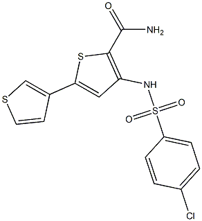 3-{[(4-chlorophenyl)sulfonyl]amino}-5-(3-thienyl)thiophene-2-carboxamide 结构式