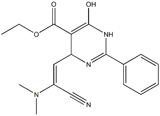 ethyl 4-[2-cyano-2-(dimethylamino)vinyl]-6-hydroxy-2-phenyl-1,4-dihydropyrimidine-5-carboxylate 结构式