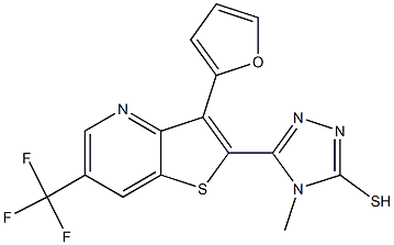 5-[3-(2-furyl)-6-(trifluoromethyl)thieno[3,2-b]pyridin-2-yl]-4-methyl-4H-1,2,4-triazole-3-thiol 结构式