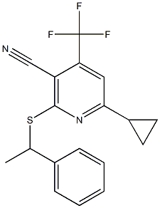 6-cyclopropyl-2-[(1-phenylethyl)sulfanyl]-4-(trifluoromethyl)nicotinonitrile 结构式