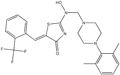 2-[{[4-(2,6-dimethylphenyl)piperazino]methyl}(hydroxy)amino]-5-{(Z)-[2-(trifluoromethyl)phenyl]methylidene}-1,3-thiazol-4-one 结构式