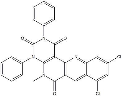 8,10-dichloro-5-methyl-2,4-diphenyl-1,2,3,4,5,6-hexahydrobenzo[b]pyrimido[4,5-h][1,6]naphthyridine-1,3,6-trione 结构式