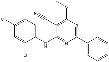 4-(2,4-dichloroanilino)-6-(methylthio)-2-phenylpyrimidine-5-carbonitrile 结构式