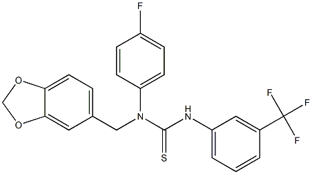 N-(1,3-benzodioxol-5-ylmethyl)-N-(4-fluorophenyl)-N'-[3-(trifluoromethyl)phenyl]thiourea 结构式
