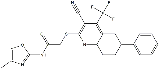 2-{[3-cyano-6-phenyl-4-(trifluoromethyl)-5,6,7,8-tetrahydro-2-quinolinyl]sulfanyl}-N-(4-methyl-1,3-oxazol-2-yl)acetamide 结构式