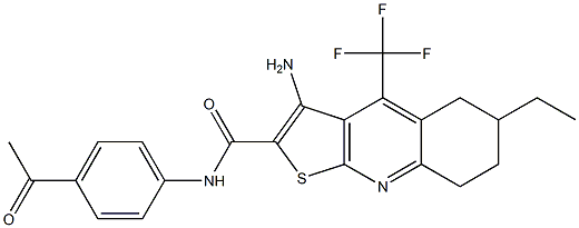 N-(4-acetylphenyl)-3-amino-6-ethyl-4-(trifluoromethyl)-5,6,7,8-tetrahydrothieno[2,3-b]quinoline-2-carboxamide 结构式