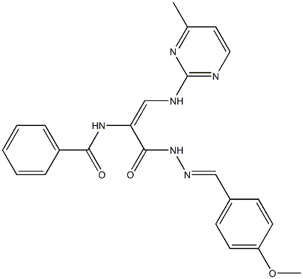 N-{1-({2-[(4-methoxyphenyl)methylene]hydrazino}carbonyl)-2-[(4-methyl-2-pyrimidinyl)amino]vinyl}benzenecarboxamide 结构式