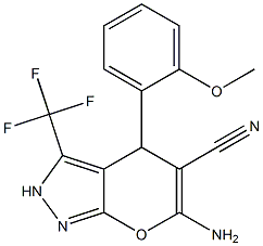 6-amino-4-(2-methoxyphenyl)-3-(trifluoromethyl)-2,4-dihydropyrano[2,3-c]pyrazole-5-carbonitrile 结构式