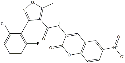 N4-(6-nitro-2-oxo-2H-chromen-3-yl)-3-(2-chloro-6-fluorophenyl)-5-methylisoxazole-4-carboxamide 结构式