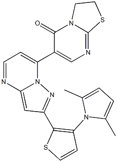 6-{2-[3-(2,5-dimethyl-1H-pyrrol-1-yl)-2-thienyl]pyrazolo[1,5-a]pyrimidin-7-yl}-2,3-dihydro-5H-[1,3]thiazolo[3,2-a]pyrimidin-5-one 结构式