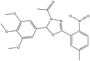 1-[5-(5-methyl-2-nitrophenyl)-2-(3,4,5-trimethoxyphenyl)-2,3-dihydro-1,3,4-oxadiazol-3-yl]ethan-1-one 结构式