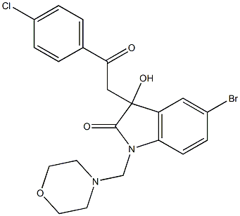 5-bromo-3-[2-(4-chlorophenyl)-2-oxoethyl]-3-hydroxy-1-(morpholinomethyl)indolin-2-one 结构式