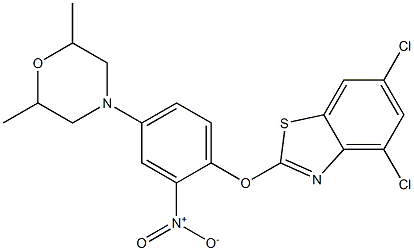 4-{4-[(4,6-dichloro-1,3-benzothiazol-2-yl)oxy]-3-nitrophenyl}-2,6-dimethylmorpholine 结构式