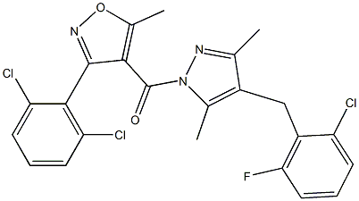 [4-(2-chloro-6-fluorobenzyl)-3,5-dimethyl-1H-pyrazol-1-yl][3-(2,6-dichlorophenyl)-5-methylisoxazol-4-yl]methanone 结构式