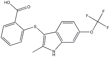 2-(2-methyl-6-(trifluoromethoxy)-1H-indol-3-ylthio)benzoic acid 结构式