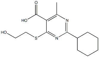 2-cyclohexyl-4-[(2-hydroxyethyl)thio]-6-methylpyrimidine-5-carboxylic acid 结构式