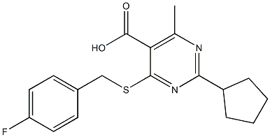 2-cyclopentyl-4-[(4-fluorobenzyl)thio]-6-methylpyrimidine-5-carboxylic acid 结构式