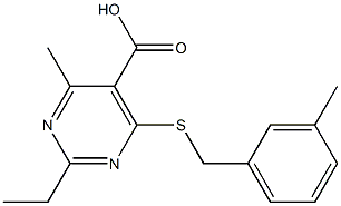 2-ethyl-4-methyl-6-[(3-methylbenzyl)thio]pyrimidine-5-carboxylic acid 结构式